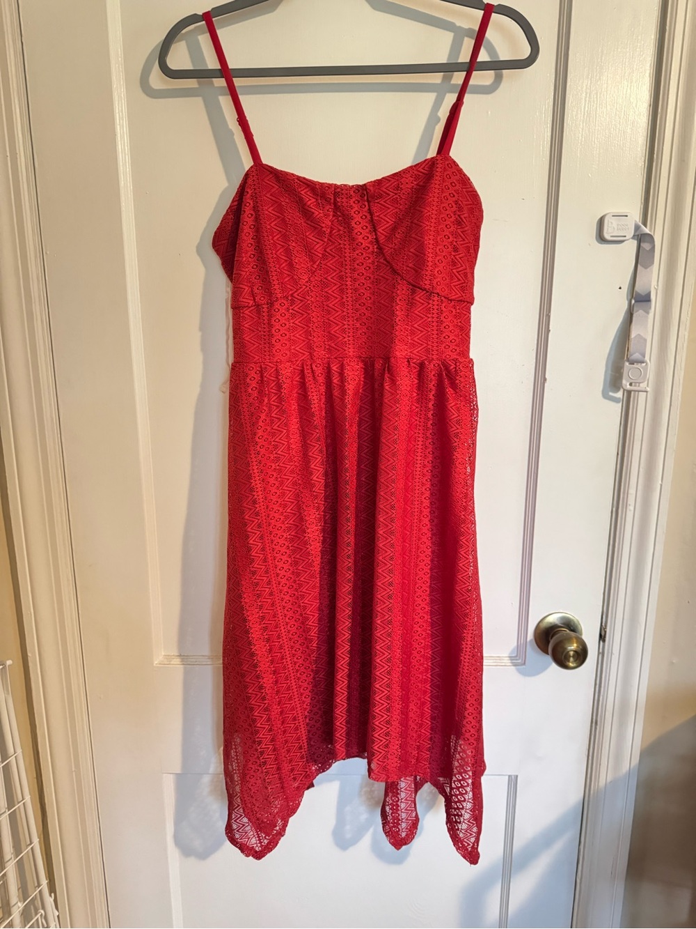 Red no boundaries Spaghetti-Strap Crochet Knit Dress